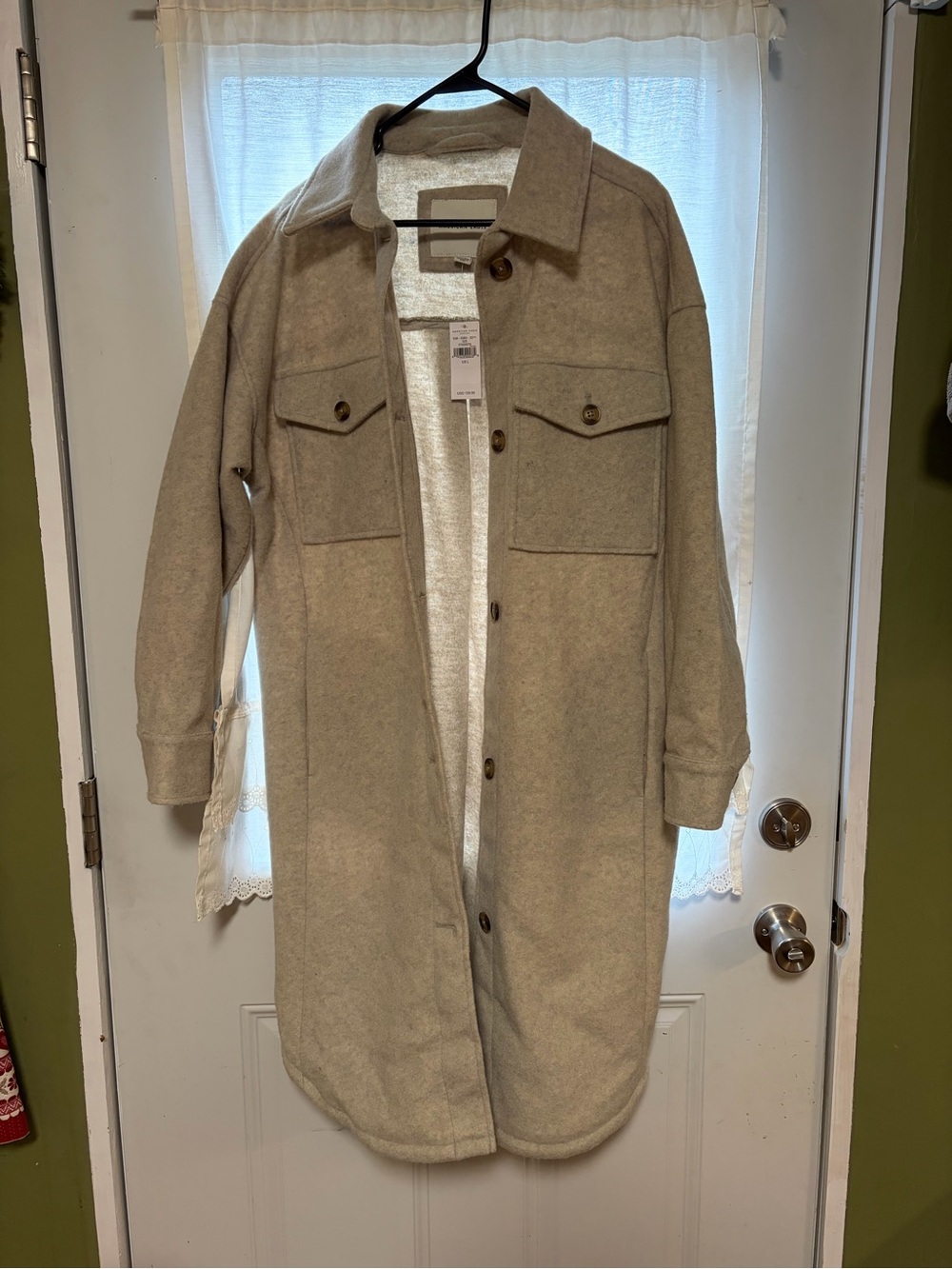 American Eagle Long Button-Front Coat in Light Gray